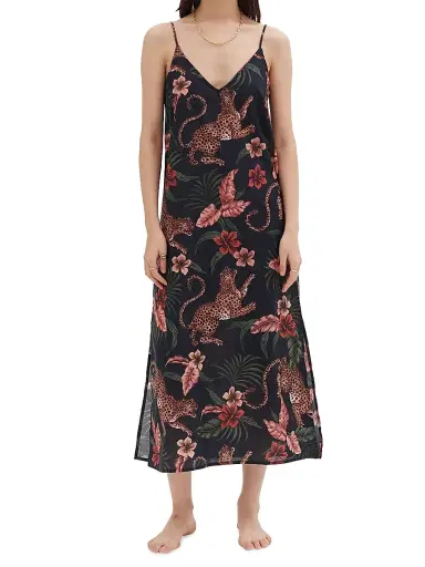 Desmond & Dempsey Women's Soleia Leopard-Print Cotton Slip Nightie - Navy - Size XS | Thumbnail 2 Desmond & Dempsey Women's Soleia Leopard-Print Cotton Slip Nightie - Navy - Size XS | Thumbnail 2