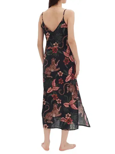 Desmond & Dempsey Women's Soleia Leopard-Print Cotton Slip Nightie - Navy - Size XS | Thumbnail 4 Desmond & Dempsey Women's Soleia Leopard-Print Cotton Slip Nightie - Navy - Size XS | Thumbnail 4