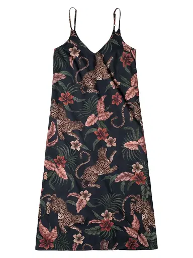 Desmond & Dempsey Women's Soleia Leopard-Print Cotton Slip Nightie - Navy - Size XS | Thumbnail 1 Desmond & Dempsey Women's Soleia Leopard-Print Cotton Slip Nightie - Navy - Size XS | Thumbnail 1