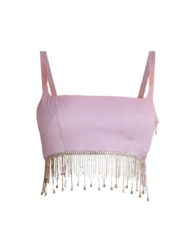 Casablanca Women's Diamonte Fringe Silk Crop Top - Gradient