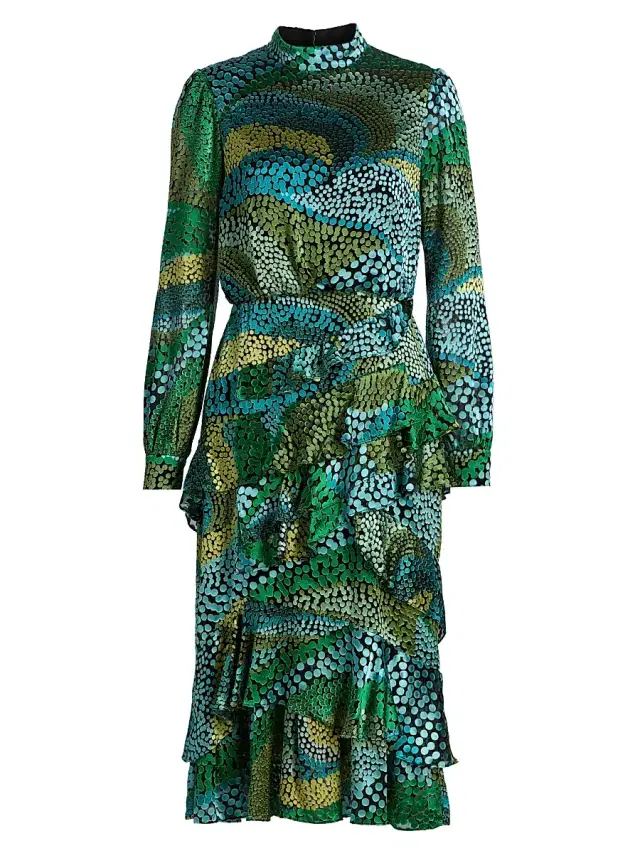 Saloni Women's Isa Printed Ruffle Midi-Dress - Jungle