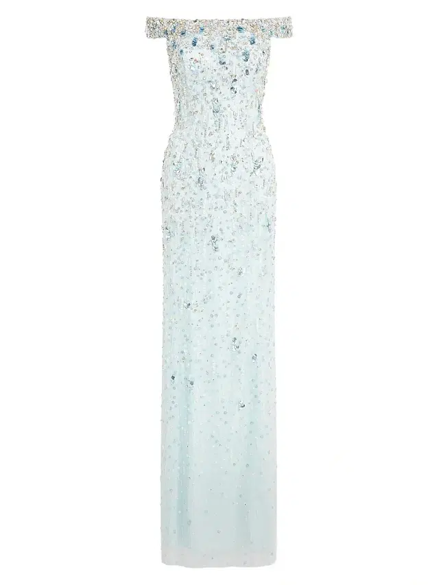 Jenny Packham Women's Jessie Embellished Off-the-Shoulder Gown - Alice Blue