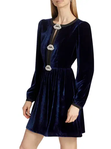 Saloni Women's Camille Bows Velvet Minidress - Navy Black Lips - Size 4 | Thumbnail 4 Saloni Women's Camille Bows Velvet Minidress - Navy Black Lips - Size 4 | Thumbnail 4