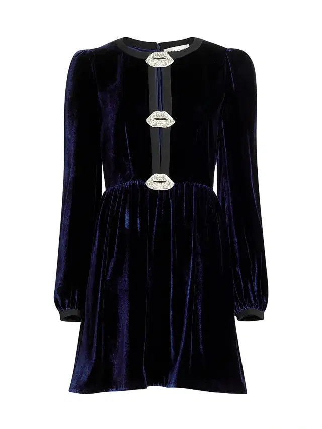 Saloni Women's Camille Bows Velvet Minidress - Navy Black Lips