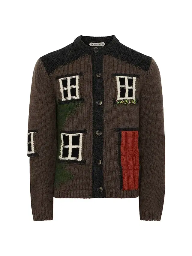 JW Anderson Men's House Wool Polo Cardigan - Chestnut