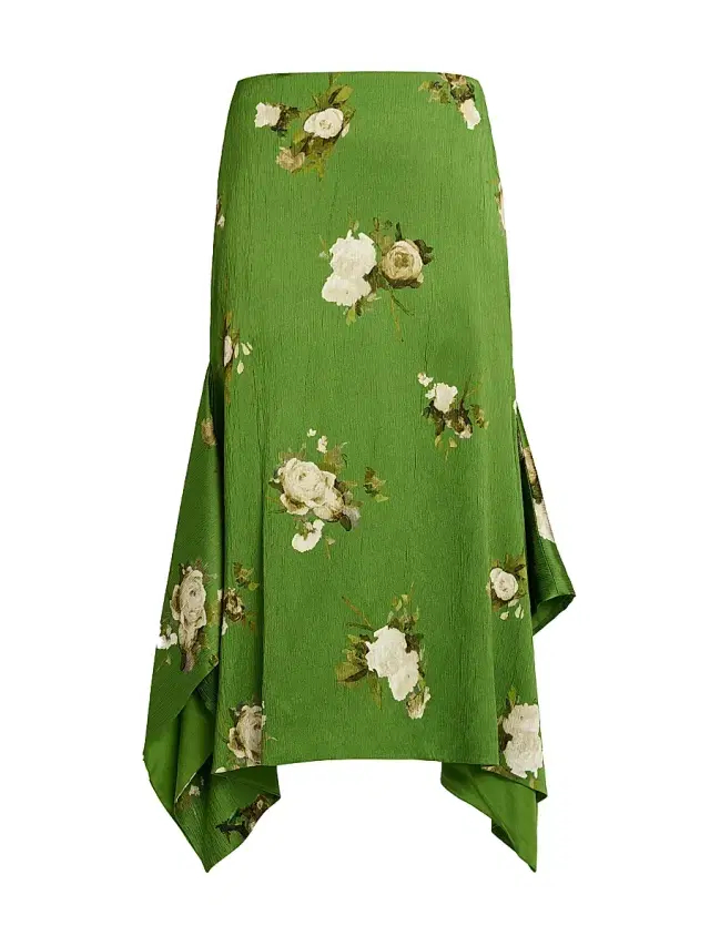 Erdem Women's Floral Pencil Midi-Skirt - Painted Rose Bouquet Olive