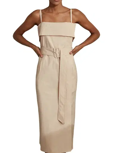 Reiss Women's Dhalia Twill Wrap Midi-Dress - Stone | Thumbnail 2