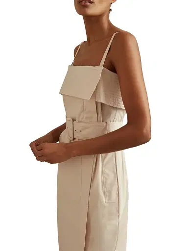 Reiss Women's Dhalia Twill Wrap Midi-Dress - Stone | Thumbnail 3