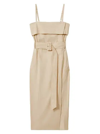 Reiss Women's Dhalia Twill Wrap Midi-Dress - Stone | Thumbnail 1