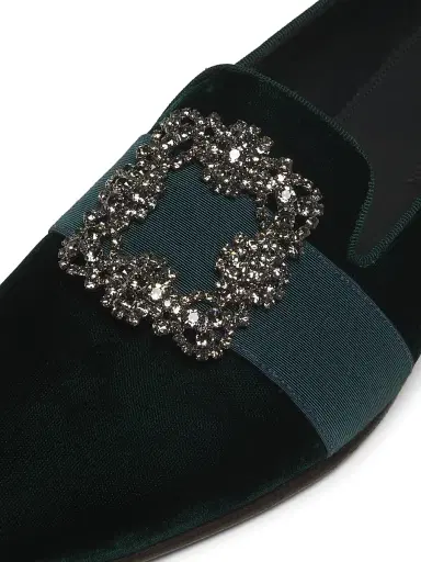 Manolo Blahnik Men's Carlton Crystal-Buckle Loafers - Dark Green Velvet - Size 8.5 | Thumbnail 5