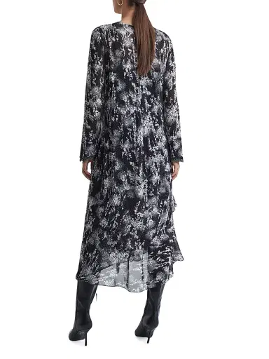Reiss Women's Callie Printed Tie-Neck Midi-Dress - Black | Thumbnail 3