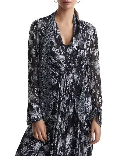Reiss Women's Callie Printed Tie-Neck Midi-Dress - Black | Thumbnail 4