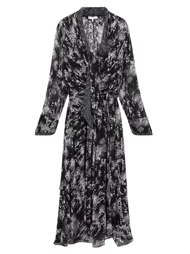 Reiss Women's Callie Printed Tie-Neck Midi-Dress - Black | Thumbnail 1