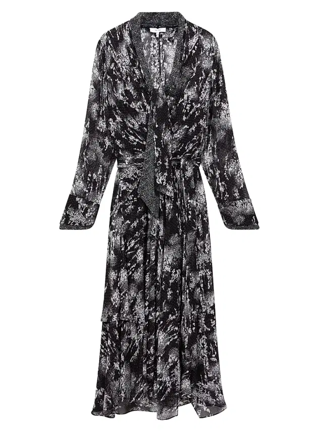 Reiss Women's Callie Printed Tie-Neck Midi-Dress - Black