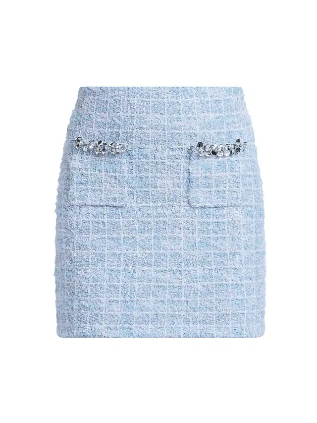 Self-Portrait Women's Check Knit Miniskirt - Blue
