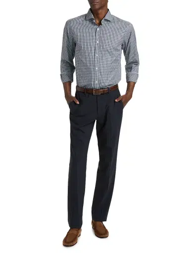 Alder & Green Men's Slim-Fit Gingham Cotton Shirt - Blue Stripe - Size 16 | Thumbnail 2