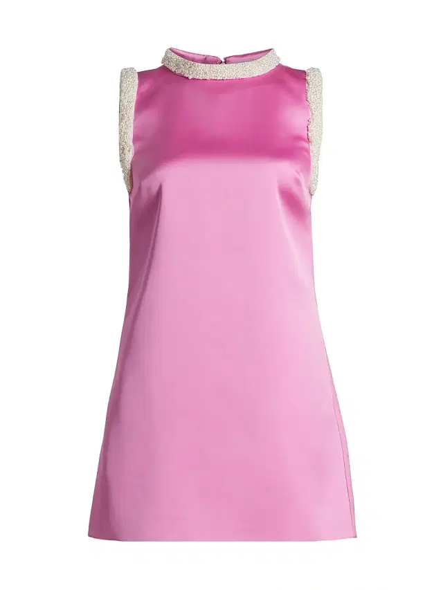 Self-Portrait Women's Faux-Pearl-Embellished Satin Minidress - Pink