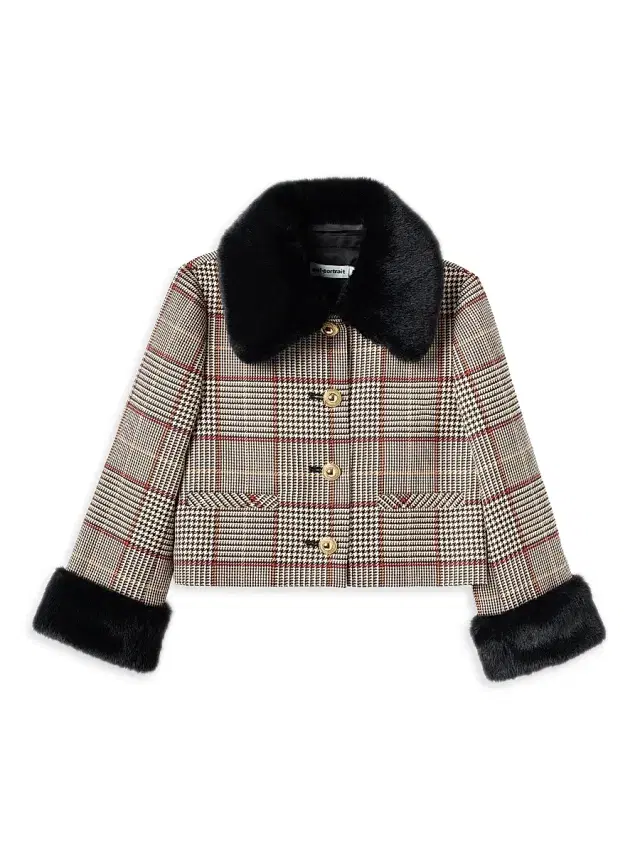 Self-Portrait Little Girl's & Girl's Check Faux Fur-Trimmed Jacket - Brown