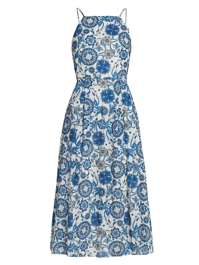 Borgo de Nor Women's Goreti Voile Tie-Back Midi Dress - Space Flower Blue