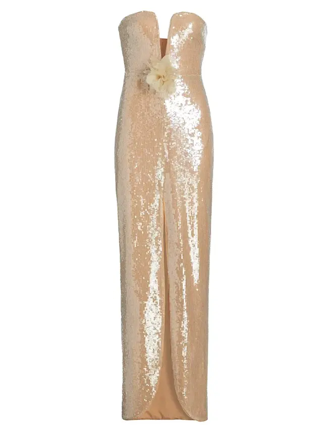 Self-Portrait Women's Sequined Column Gown - Tan