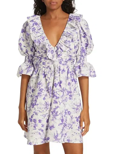 byTiMo Women's Floral Linen & Cotton Minidress - Lilac Blossom | Thumbnail 3 byTiMo Women's Floral Linen & Cotton Minidress - Lilac Blossom | Thumbnail 3