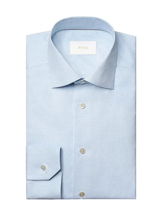 Eton Men's Contemporary-Fit Elevated Micro Check Cotton Shirt - Mid Blue