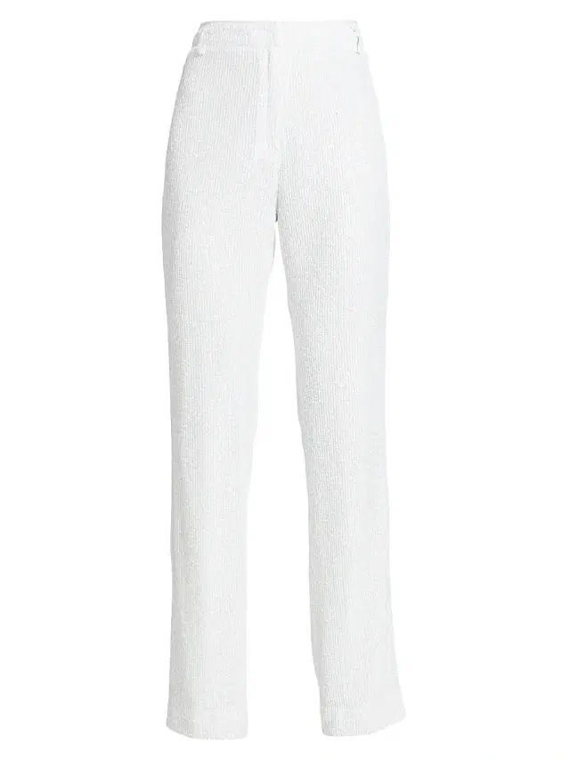 Rotate Birger Christensen Women's Water Sequin Straight-Leg Pants - Bright White