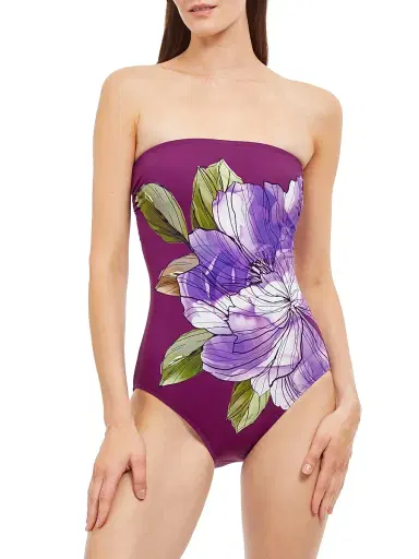 Gottex Swimwear Women's Wild Flower Bandeau One-Piece Swimsuit - Plum Multi - Size 12 | Thumbnail 2 Gottex Swimwear Women's Wild Flower Bandeau One-Piece Swimsuit - Plum Multi - Size 12 | Thumbnail 2