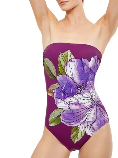 Gottex Swimwear Women's Wild Flower Bandeau One-Piece Swimsuit - Plum Multi - Size 12 | Thumbnail 5 Gottex Swimwear Women's Wild Flower Bandeau One-Piece Swimsuit - Plum Multi - Size 12 | Thumbnail 5