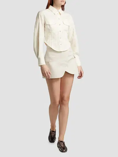 Ganni Women's Washed Stretch-Cotton Corset Shirt - Egret | Thumbnail 2