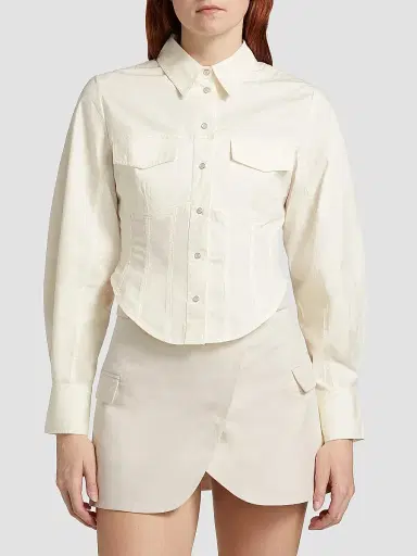 Ganni Women's Washed Stretch-Cotton Corset Shirt - Egret | Thumbnail 3