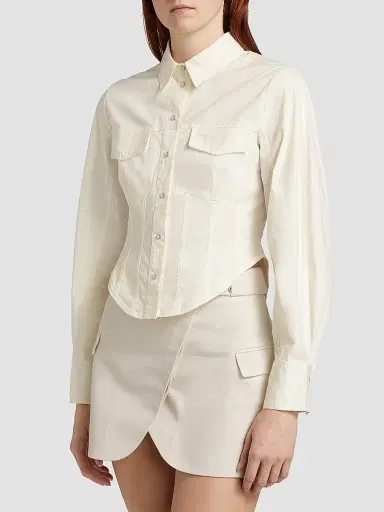 Ganni Women's Washed Stretch-Cotton Corset Shirt - Egret | Thumbnail 4