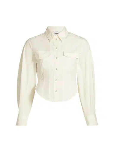 Ganni Women's Washed Stretch-Cotton Corset Shirt - Egret | Thumbnail 1
