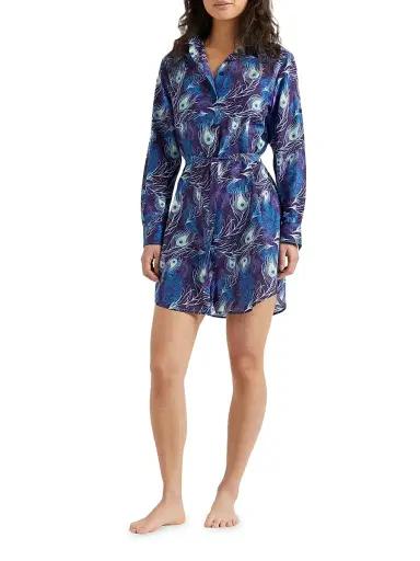 Vilebrequin Women's Eye Of The Wind Feather-Print Cotton-Silk Mini-Shirtdress | Thumbnail 2 Vilebrequin Women's Eye Of The Wind Feather-Print Cotton-Silk Mini-Shirtdress | Thumbnail 2