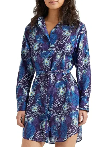 Vilebrequin Women's Eye Of The Wind Feather-Print Cotton-Silk Mini-Shirtdress | Thumbnail 4 Vilebrequin Women's Eye Of The Wind Feather-Print Cotton-Silk Mini-Shirtdress | Thumbnail 4