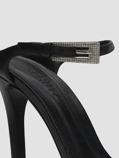 Schutz Women's Aileen Glam 110MM Crystal-Buckle Leather Sandals - Black | Thumbnail 5
