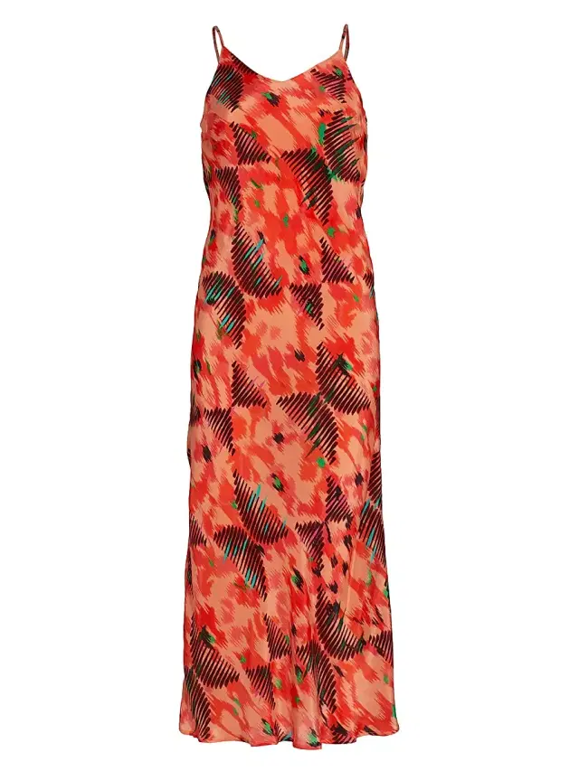 Maria Cher Women's Chalten Isabel Global-Print Crepe Bias-Cut Slipdress - Red Print