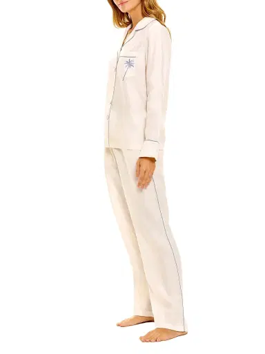 THE LAZY POET Women's Blue Serenity Emma Linen 2-Piece Pajama Set - White - Size Medium | Thumbnail 3