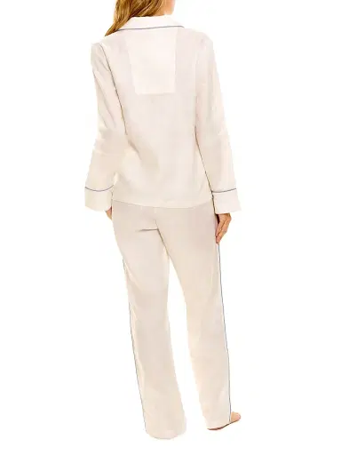 THE LAZY POET Women's Blue Serenity Emma Linen 2-Piece Pajama Set - White - Size Medium | Thumbnail 4