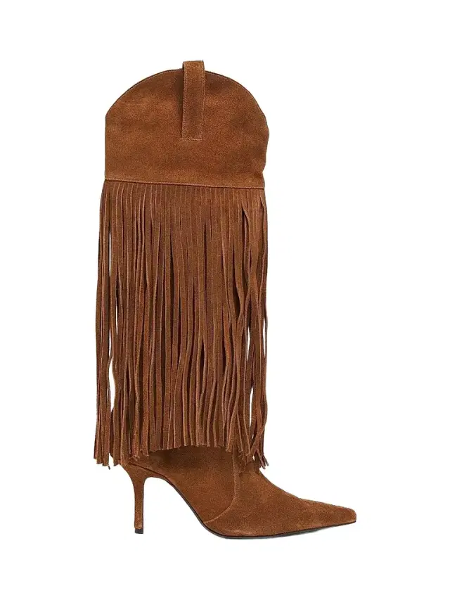 Schutz Women's Raffaela Up Boot Fringed Suede Boots - Pecan Brown