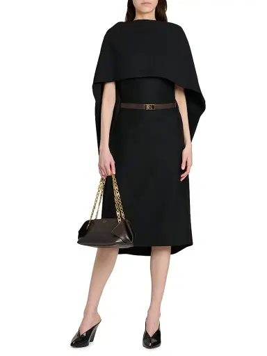 FERRAGAMO Women's Capelette Belted Midi-Dress - Nero | Thumbnail 3 FERRAGAMO Women's Capelette Belted Midi-Dress - Nero | Thumbnail 3