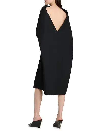 FERRAGAMO Women's Capelette Belted Midi-Dress - Nero | Thumbnail 5 FERRAGAMO Women's Capelette Belted Midi-Dress - Nero | Thumbnail 5