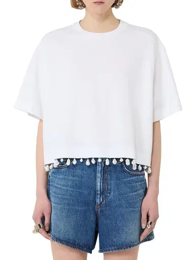 Sportmax Women's Pearl Embroidered Cropped T-Shirt | Thumbnail 3 Sportmax Women's Pearl Embroidered Cropped T-Shirt | Thumbnail 3