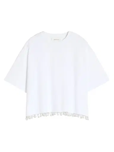 Sportmax Women's Pearl Embroidered Cropped T-Shirt | Thumbnail 1 Sportmax Women's Pearl Embroidered Cropped T-Shirt | Thumbnail 1