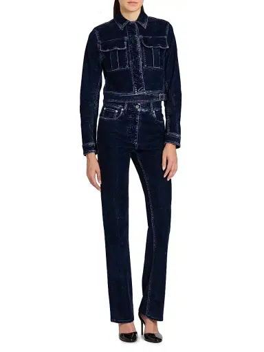 Ferragamo Women's Flocked High-Rise Straight-Leg Jeans - New Navy | Thumbnail 2 Ferragamo Women's Flocked High-Rise Straight-Leg Jeans - New Navy | Thumbnail 2