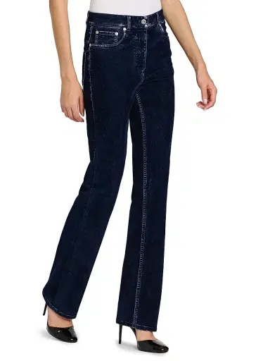 Ferragamo Women's Flocked High-Rise Straight-Leg Jeans - New Navy | Thumbnail 4 Ferragamo Women's Flocked High-Rise Straight-Leg Jeans - New Navy | Thumbnail 4