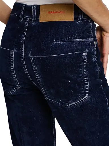 Ferragamo Women's Flocked High-Rise Straight-Leg Jeans - New Navy | Thumbnail 6 Ferragamo Women's Flocked High-Rise Straight-Leg Jeans - New Navy | Thumbnail 6