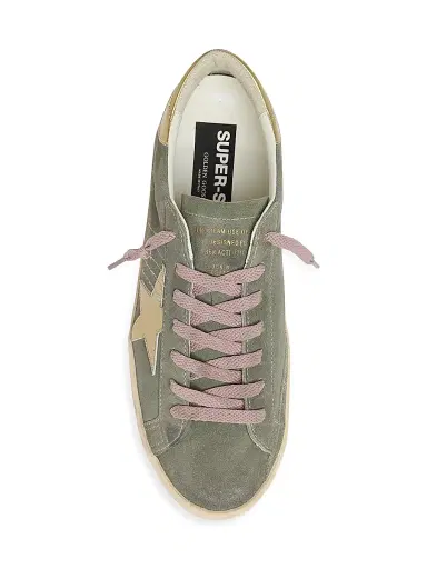 Golden Goose Men's Super-Star Suede & Leather Low-Top Sneakers - Green Yellow | Thumbnail 3