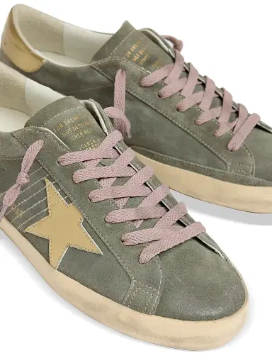 Golden Goose Men's Super-Star Suede & Leather Low-Top Sneakers - Green Yellow | Thumbnail 4