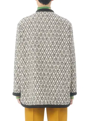 Valentino Garavani Men's Bouclé Wool Jacket with Toute La V Jacquard Pattern - Navy Beige | Thumbnail 4 Valentino Garavani Men's Bouclé Wool Jacket with Toute La V Jacquard Pattern - Navy Beige | Thumbnail 4